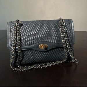 Vintage BALLY Italy Double Flap Quilted Leather Turnlock Shoulder Handbag Purse